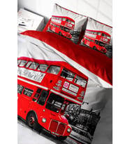 Lastikli Çarşaflı %100 Pamuk Saten Çift Kişilik Nevresim Takımı London Bus