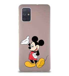Samsung Galaxy A71 Soft Premier Kapak Mickey Mouse-C Tasarımlı Silikon Kılıf - Pudra (Şeffaf)