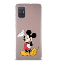 Samsung Galaxy A71 Soft Premier Kapak Mickey Mouse-C Tasarımlı Silikon Kılıf - Pudra (Şeffaf)