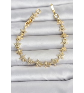 Sıralı Yıldız Model Zirkon Taşlı Gold Renk Pirinç Kadın Bileklik
