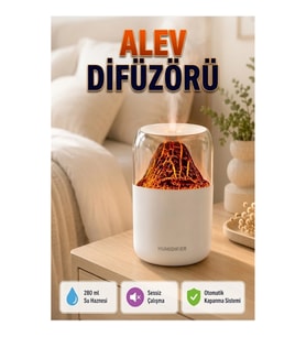 280 ml Ultrasonik Aroma Difüzörü – Alev Efektli LED, Sessiz Çalışma ve Otomatik Kapanma