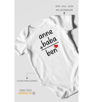 Anne Baba ve Ben Baskılı Bebek Zıbını – Çıtçıtlı Body  %100 Pamuk Kısa Kol (Beyaz)