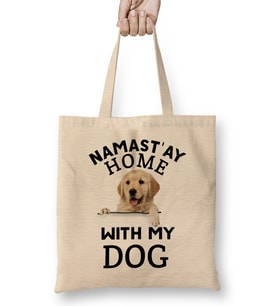 Namast'ay Home With My Dog Best Dog Dad Ever Köpek Bez Çanta Uzun Saplı