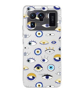 PrintiFy Xiaomi Mi 11 Ultra ile Uyumlu 1mm Slim Fit Nazar Boncuğu 2 Baskılı Şeffaf  Kılıf