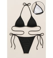 Kadın Siyah Yandan ve Boyundan Bağlamalı Bikini Mayo Takımı