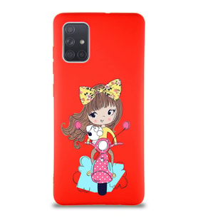 Samsung Galaxy A71 Soft Premier Kapak Vespagirl Tasarımlı Silikon Kılıf - Kırmızı (Şeffaf)