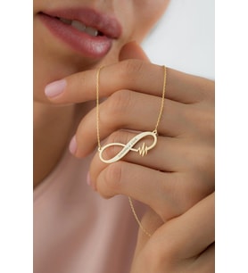 Kişiye Özel 925 Ayar Gümüş Sonsuzluk Kalp Atışı İsim Kolye (Gold)