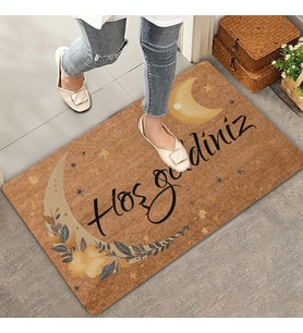 Valerine Life Mehtap Ay ve Yıldız Temalı Hoş Geldiniz Kapı Önü Paspası 45x70cm