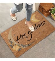 Valerine Life Mehtap Ay ve Yıldız Temalı Hoş Geldiniz Kapı Önü Paspası 45x70cm (Kahverengi)