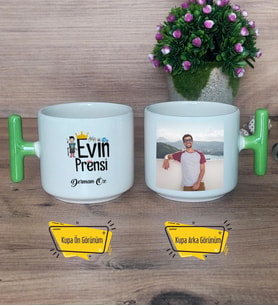 Evin Prensi Kupa Bardak Fotoğraflı T Yeşil Kulplu Erkek Kardeşe Abiye Çocuğa Doğum Günü Hediyesi