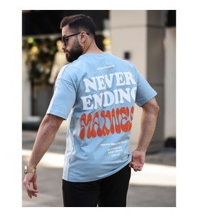 Premium Oversize Sırt Baskılı T-shirt Açık Mavi