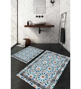 Dijital Baskılı Kaymaz Taban Yıkanabilir 2'li Klozet Takımı Banyo Paspası NDKZ-SD-1011 (Mavi)