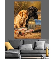Köpek Yavruları Siyah Labrador Dekoratif Kanvas - Mdf Ahşap Tablo