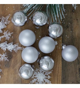 VIP DELUXE 12 ADET 5 CM MAT PARLAK GÜMÜŞ TOP SÜSLER YILBAŞI AĞACI SÜSLERİ NOEL AĞACI SÜSLERİ