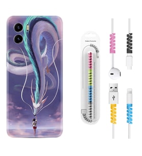 Vivo Y15S Y32 Y33S Y51 Y53S Kılıf Kablo Koruma Spiral Silikon Kız ve Ejderha 1742