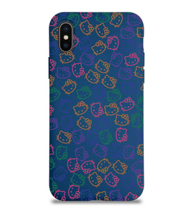 Apple iPhone XS Max Uyumlu Lansman Kılıf Hello Kitty Tasarımlı İçi Kadife Kapak-Lacivert (Şeffaf)