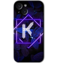 İphone 15 Plus Kılıf HD Desen Baskılı Kılıf - Dark Neon Yaprak K Harfi