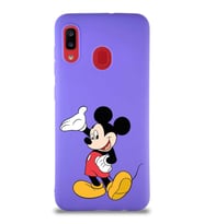 Samsung Galaxy A20 Soft Premier Kapak Mickey Mouse-C Tasarımlı Silikon Kılıf - Mor (Şeffaf)
