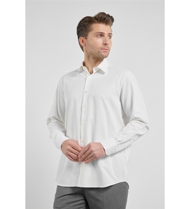 Krem Sert Yaka Uzun Kol Cepsiz Comfort Fit Pamuklu Gömlek 1004255914