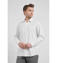 Krem Sert Yaka Uzun Kol Cepsiz Comfort Fit Pamuklu Gömlek 1004255914