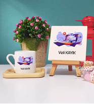 Bilgisayar Mühendisi Tasarımlı Kişiye Özel Bilgisayar Mühendisi Ahşap Altlıklı Türk Kahvesi Fincanı ve Dekoratif Taş Baskı