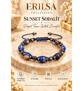 Sertifikalı Sunset Sodalit Doğal Taş Makrome Bileklik Ayarlanabilir Hematit Aparatlı