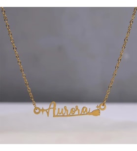 Kişiye Özel 925 Ayar Gümüş Cadı Süpürgesi Tasarım İsim Kolye (Gold)
