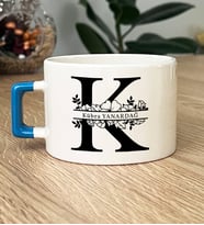 Kişiye Özel K Baş Harfli Hediye Lüks Fincan İsimli İsim Yazılı İsme Özel (Mavi)