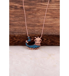 Rose Gümüş Şahmeran Kolye 6556 (Turkuaz)