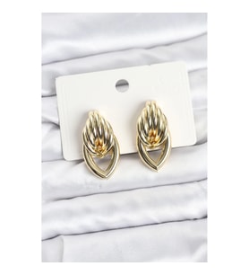 Mey İthalat® Pirinç Gold Renk Sarmal Damla Model Vintage Kadın Küpe