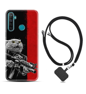 Realme 5i 5 Pro 6i 7 Pro 8 Kılıf Boyun Askılı Silikon Çılgın Kedi 1674