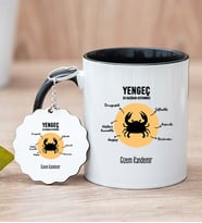 Kişiye Özel Yengeç Burcuna Hediye Siyah Kupa Bardak ve Anahtarlık