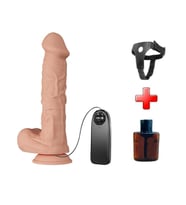 Belden Bağlamalı 26 cm Titreşimli Gerçekçi Kalın Dildo Penis - Bergrisi (Ten)