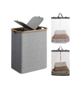 Mien Bambu Kenarlı Kumaş Katlanabilir 150 Lt Çamaşır Sepeti 57x37x70
