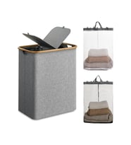 Mien Bambu Kenarlı Kumaş Katlanabilir 150 Lt Çamaşır Sepeti 57x37x70