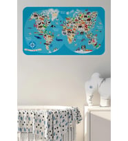 Eğitici Dünya Haritası Dünya Atlası Çocuk Ve Bebek Odası Duvar Sticker -60x105-3806