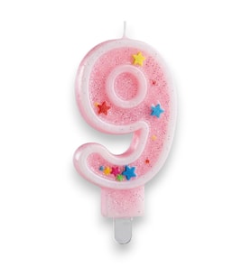 Dokuz Rakamlı Pembe Mum Doğum Günü Pasta Mumu ( 7X3) cm - Sayılı Mum - Pasta Süsü