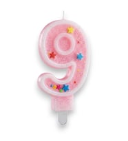 Dokuz Rakamlı Pembe Mum Doğum Günü Pasta Mumu ( 7X3) cm - Sayılı Mum - Pasta Süsü