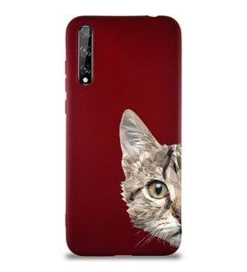 Huawei P Smart S Soft Premier Kapak Catface Tasarımlı Silikon Kılıf - Mürdüm (Şeffaf)