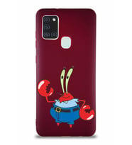 Samsung Galaxy A21S Soft Premier Kapak Bay Yengeç Tasarımlı Silikon Kılıf - Mürdüm (Şeffaf)