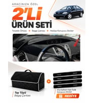NİSSAN PRİMERA P12 (2001-2004) Uyumlu Torpido Örtüsü + Tay Tüyü Bagaj Çantası + Sticker Seti - Siyah Gri