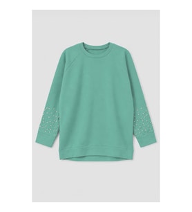 Kadın Oversize Taş Detaylı Geniş Kalıp Mint Yeşili Sweatshirt