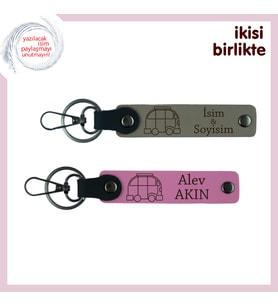 İki Kampçının Yol Hikayesine Özel, İsim Yazılabilir Anahtarlık Seti, İsim Yazılabilir, Kül Gri-Pembe