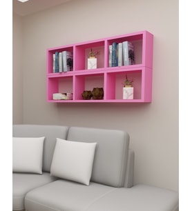 Kitaplık Yan Renk Duvar Rafı ikili Takım Pembe (Pembe)