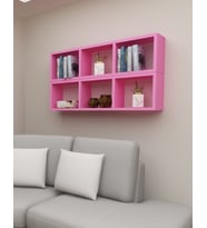 Kitaplık Yan Renk Duvar Rafı ikili Takım Pembe (Pembe)