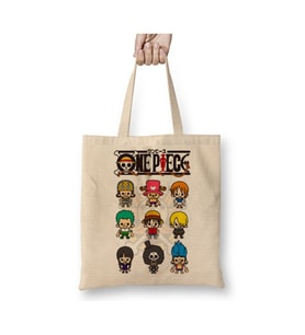 One Piece Beyaz Bez Çanta Uzun Saplı Alışveriş Çantası Plaj Çantası