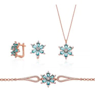 Gümüş Pazarım Turkuaz Renkli Aster Çiçeği Gümüş Set (Rose)