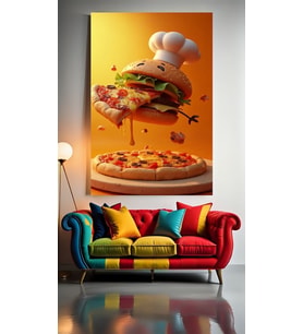 PİZZA YİYEN HAMBURGER V1  Ev Duvar Salon Güzellik Salonu Ofis Dükkan Dekarasyon Kanvas Tablo (Çok Renkli)