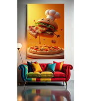 PİZZA YİYEN HAMBURGER V1  Ev Duvar Salon Güzellik Salonu Ofis Dükkan Dekarasyon Kanvas Tablo (Çok Renkli)