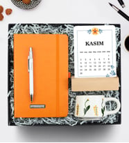 Defter & Kalem & El Yapımı Kupa & Takvim Hediye Seti (Turuncu)